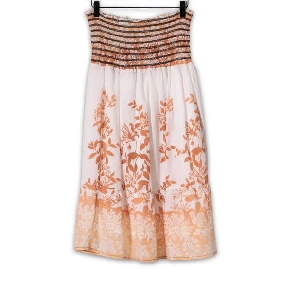 Raviva Convertible Skirt Dress WOMENS LARGE Brown Boho Smocked Strapless Midi - Picture 2 of 5